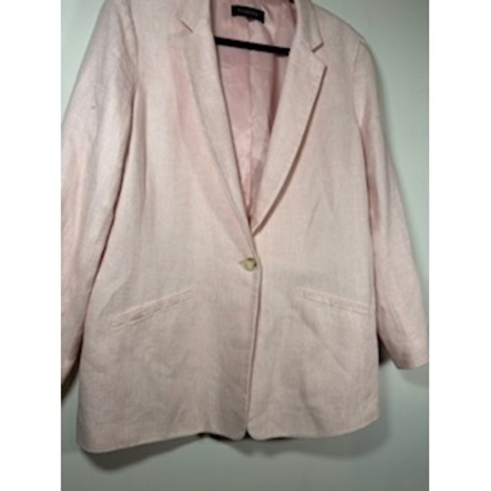 TALBOTS Blazer 16 Pink Linen Cotton Single Button Coastal Professional Jacket - Picture 3 of 8